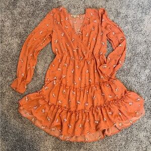 Inspired Hearts Coral Floral long sleeve Tiered Dress size large
